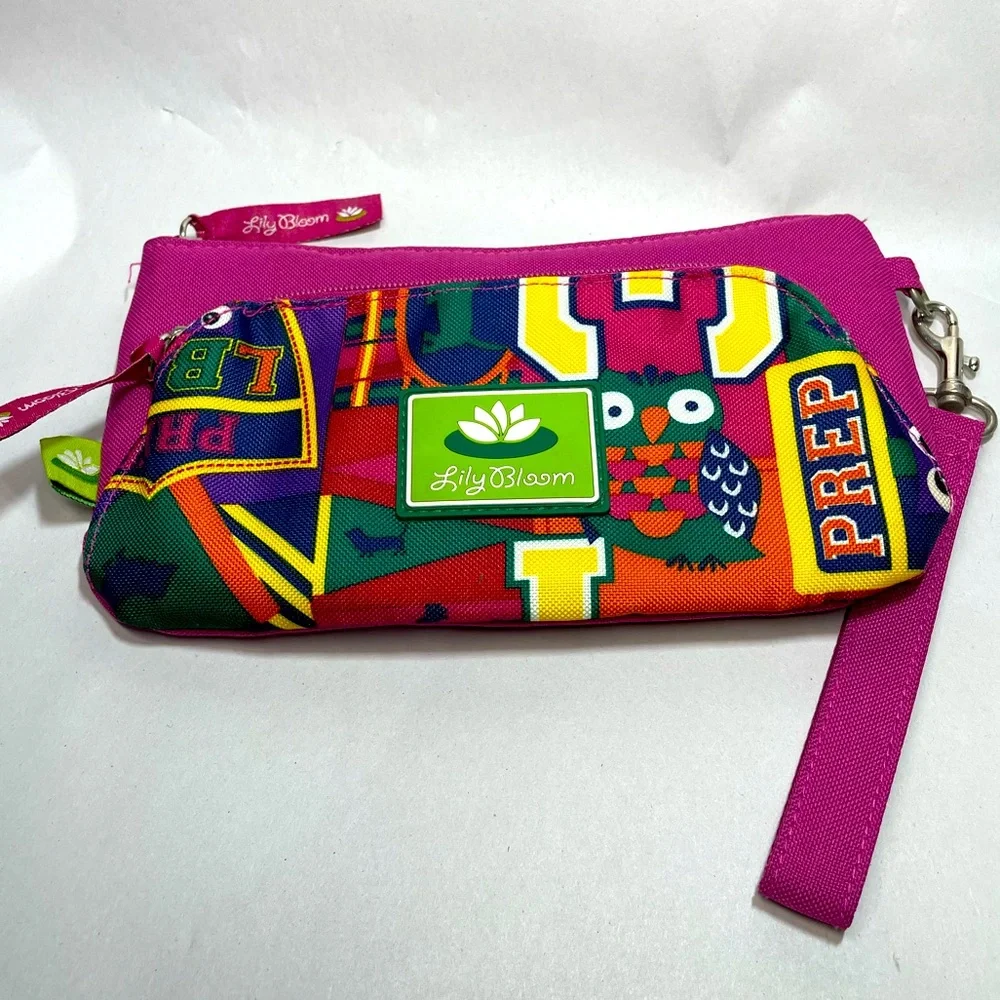Lily Bloom magenta school Prep owl graphic fabric wristlet wallet